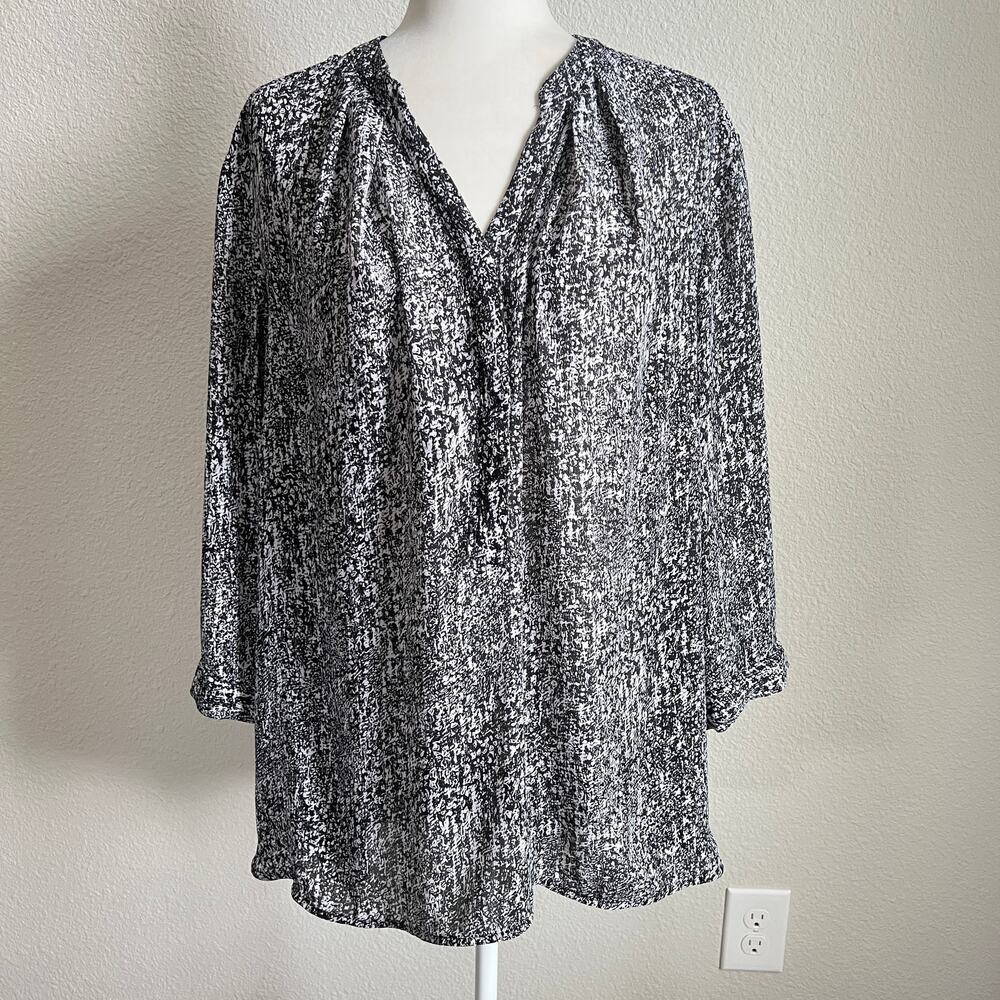 Violet & Claire Black Speckle Blouse Women's 3X Flowy Relaxed 3/4 Sleeve